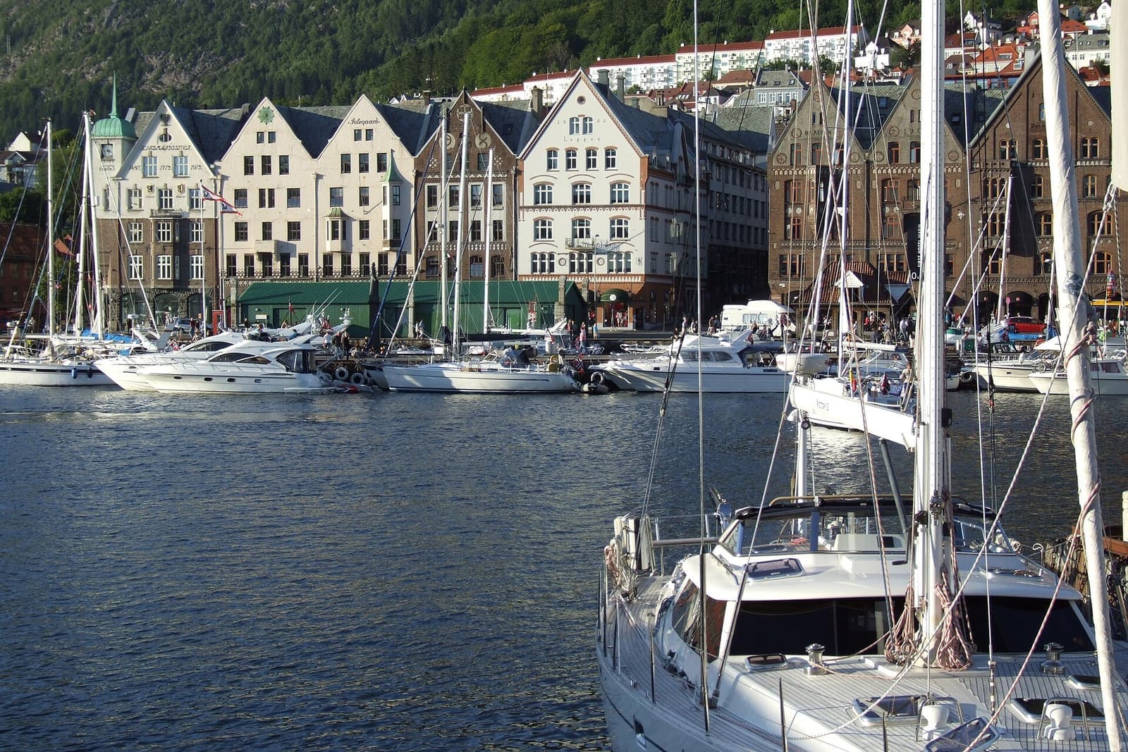 Wooden wharf houses along the harbour in Bergen