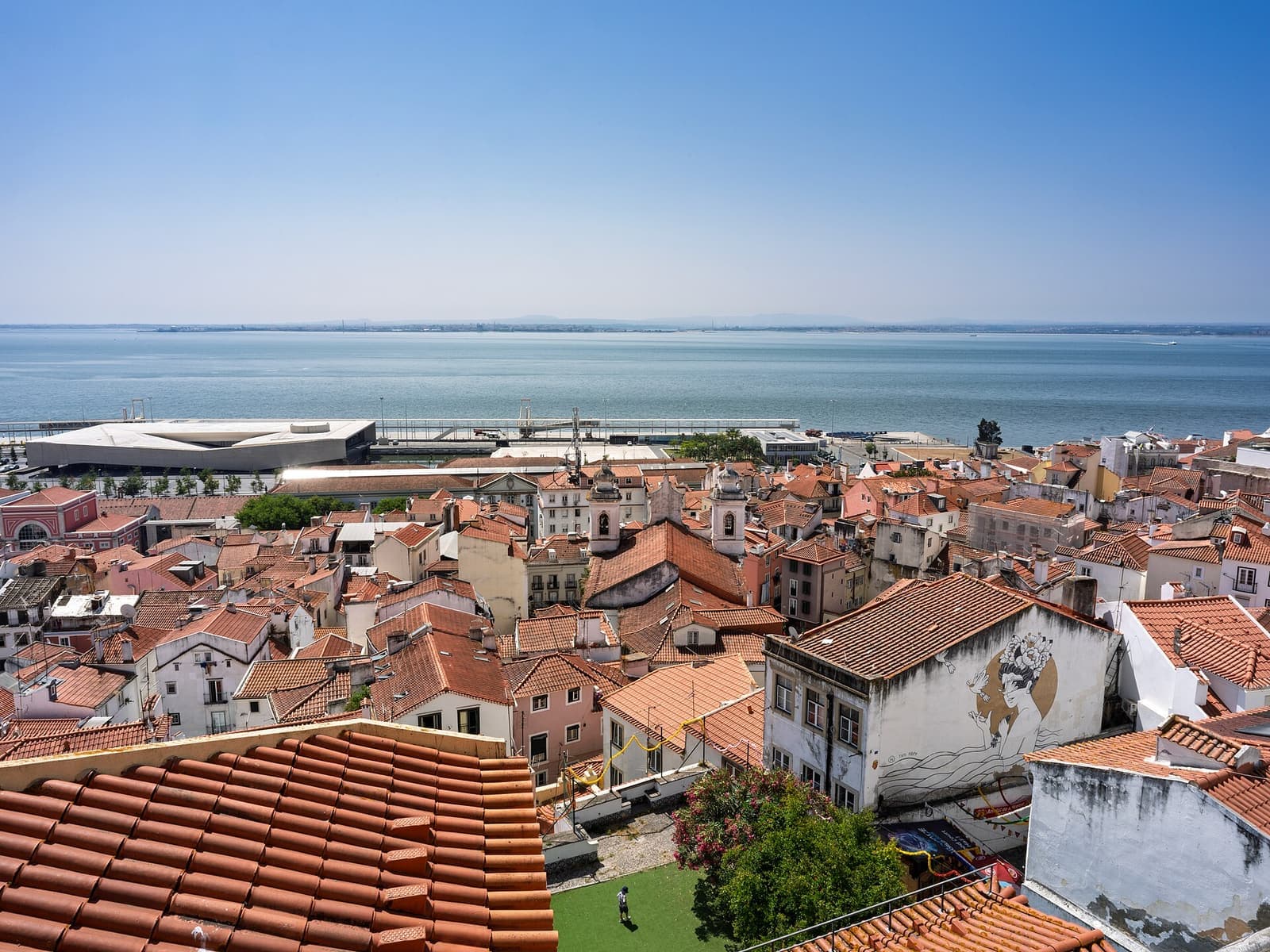 Historic square and waterfront arch in Lisbon