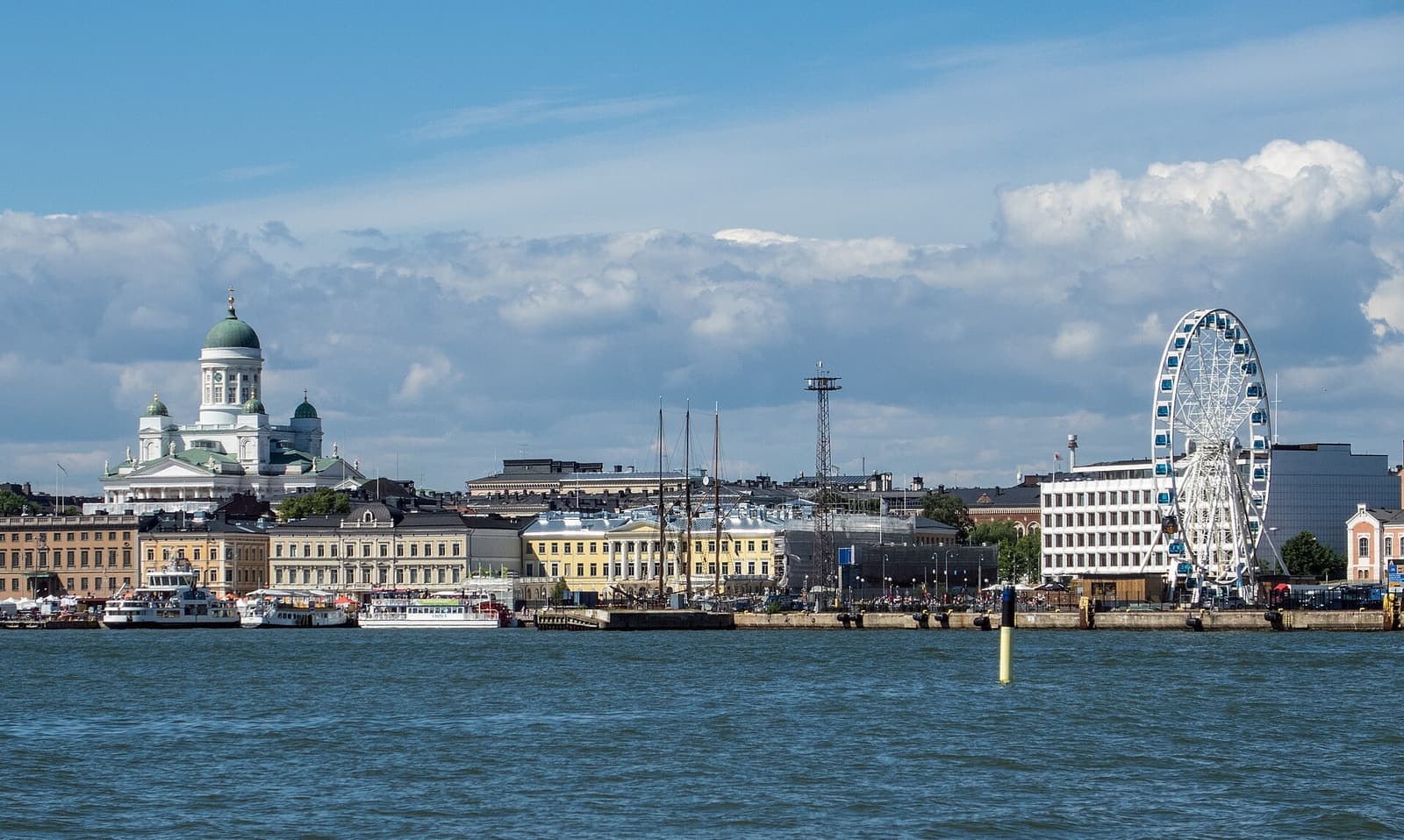 Helsinki seen from the sea with the white cathedral above the harbour