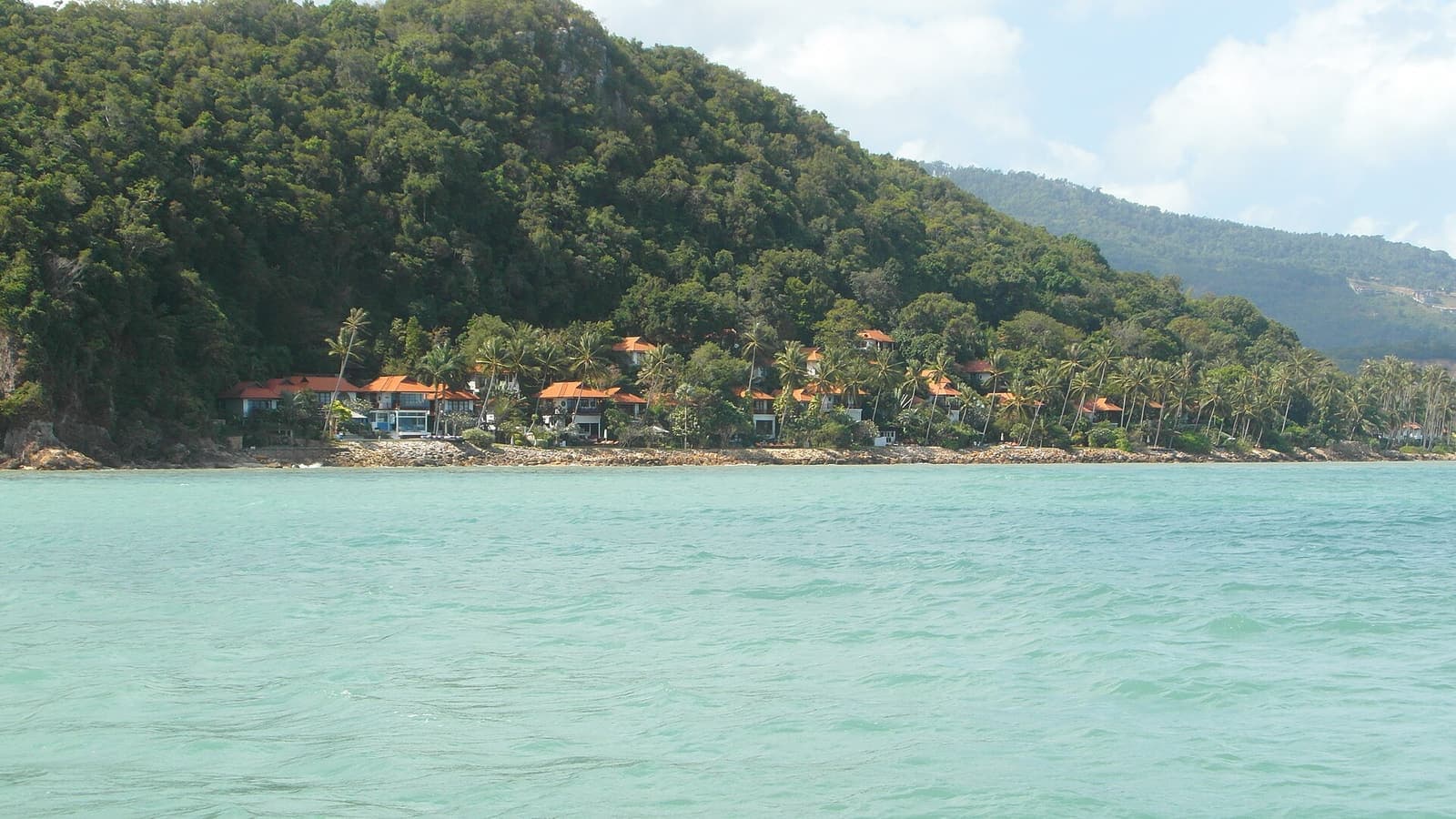 Palm trees leaning over a quiet beach on Koh Samui