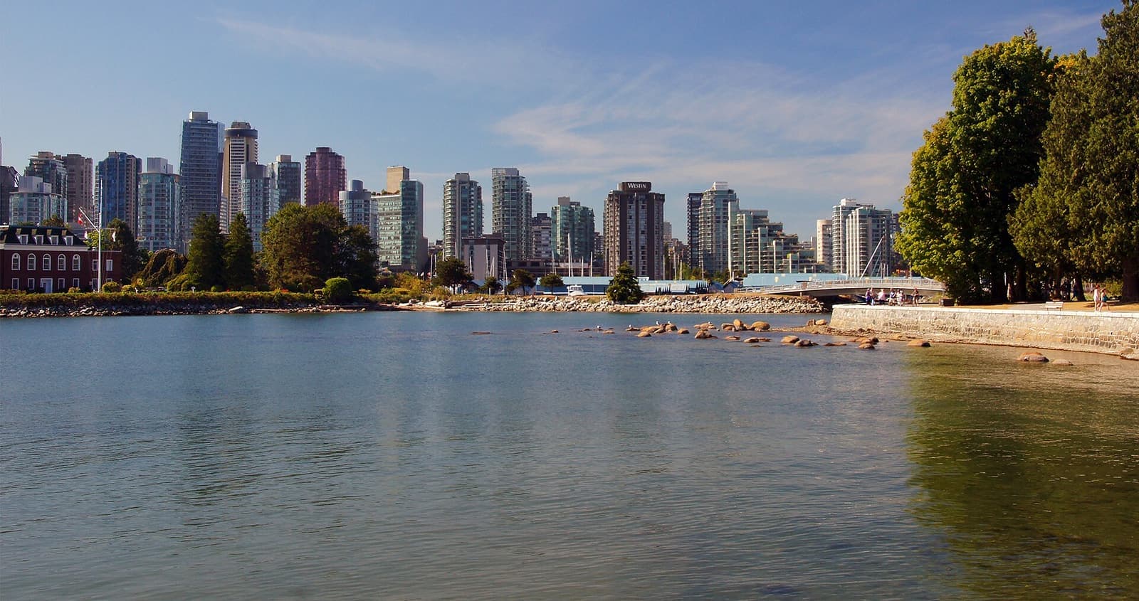 Vancouver skyline with mountains rising behind the harbour