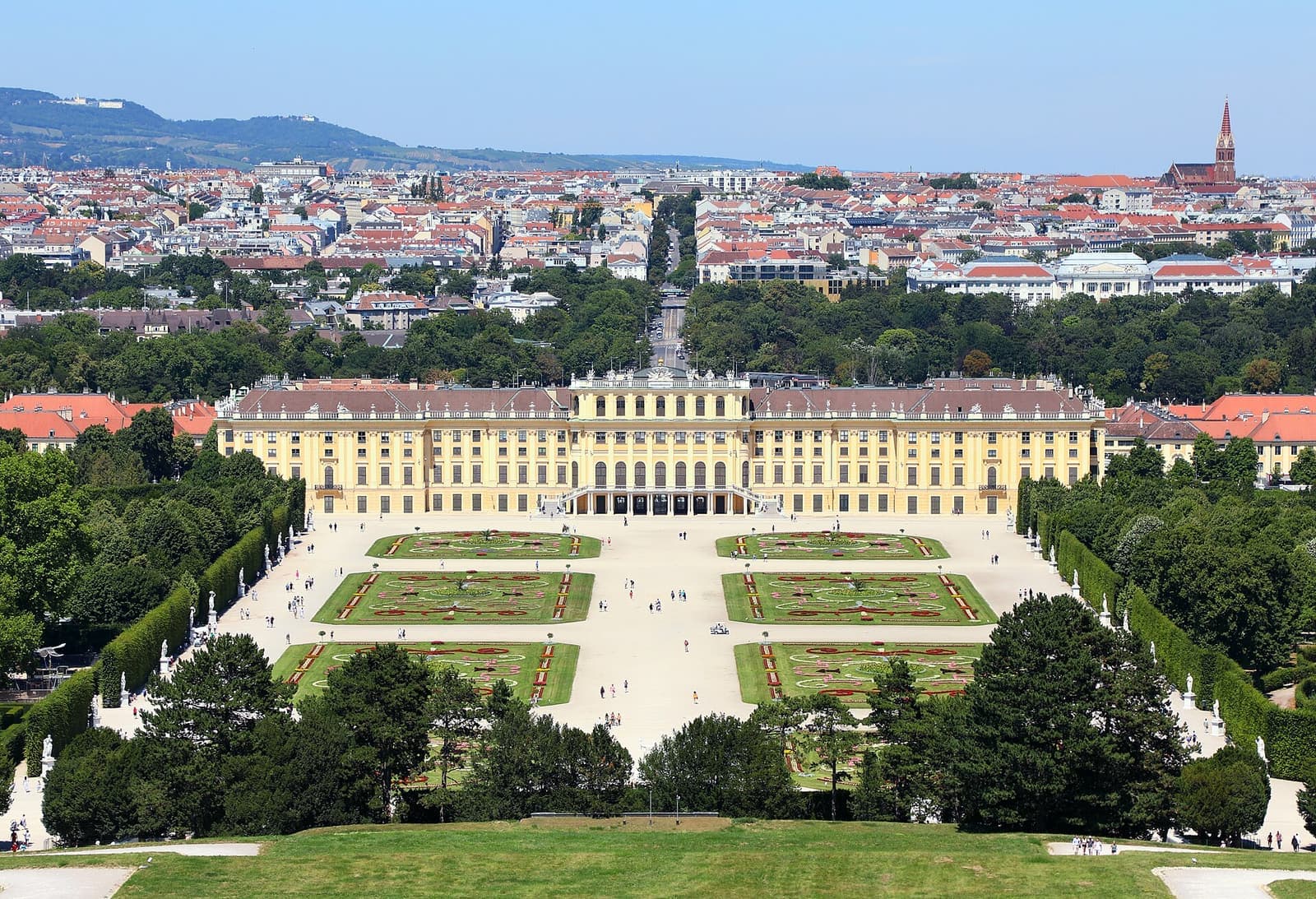 Schönbrunn Palace and gardens with Vienna beyond